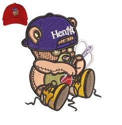 henny teddy bear embroidery logo for cap,logo embroidery, embroidery design, logo nike embroidery