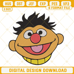 Bert Face Embroidery Files, Sesame Street Embroidery Designs