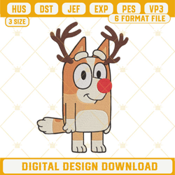 Bingo Rudolph Embroidery Designs, Bluey Christmas Embroidery Design Files