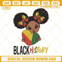 Black History Girl African Heart Embroidery Machine Designs