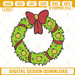Christmas Wreath Embroidery Designs, Grinch Wreath Christmas Embroidery Design File