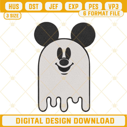 Cute Mickey Ghost Machine Embroidery Design, Funny Halloween Embroidery Download File