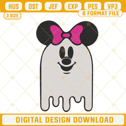 Cute Minnie Ghost Machine Embroidery Design, Funny Disney Mouse Halloween Embroidery Download File