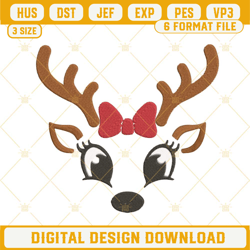 Cute Reindeer Face Christmas Embroidery Design File