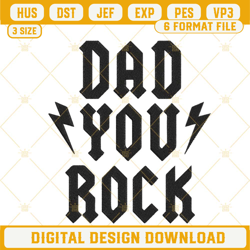 Dad You Rock Embroidery Designs, Funny Fathers Day Machine Embroidery Files