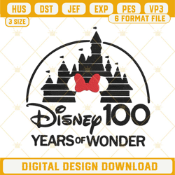 Disney 100 Years Of Wonder Minnie Mouse Embroidery Files, Disney Magic Kingdom Embroidery Designs