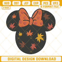 Fall Minnie Thanksgiving Embroidery Design, Fall Leaves Embroidery Design File