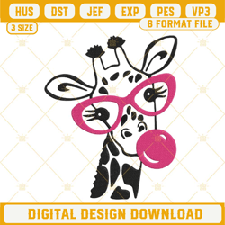 Giraffe Bubble Gum Embroidery Designs, Funny Animals Embroidery Files