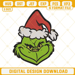 Grinch Face Christmas Hat Embroidery Design Files