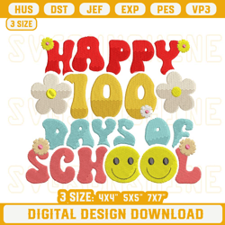 Happy 100 Days Of School Embroidery Design Files
