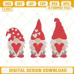 Happy Valentines Day Gnomes Embroidery Design, Gnomes Hearts Embroidery File