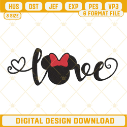 Love Minnie Embroidery Designs, Valentine Minnie Mouse Ears Embroidery Files
