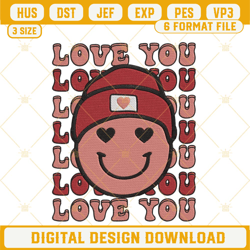 Love You Embroidery Files, Smiley Face Valentines Embroidery Designs
