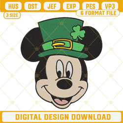 Mickey Mouse Leprechaun Hat Embroidery Design, Disney St Patricks Day Embroidery File