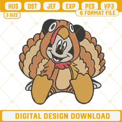 Mickey Turkey Embroidery Designs, Mickey Thanksgiving Embroidery Designs