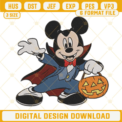 Mickey Vampire With Pumpkin Embroidery Design Files