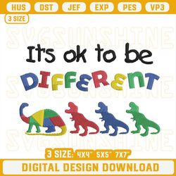 Autism Dinosaur Embroidery Designs, It's Ok To Be Diffrent Embroidery Design Files.jpg