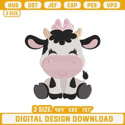 Baby Cow Embroidery Designs, Girl Cow With Bow Embroidery Files.jpg