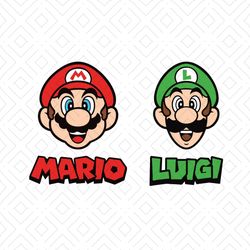 Super Mario and Luigi Faces Heads Names Layered and One Color | SVG Clipart Digital Download Sublimation Cricut Cut File