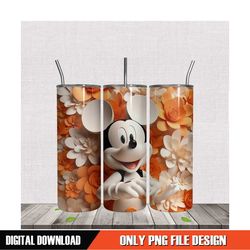 3D Cartoon Floral Mickey Mouse Tumbler Wrap PNG