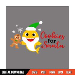 Cookies For Santa Christmas Yellow Baby Shark SVG