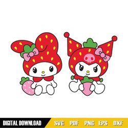 Strawberry My Melody & Kuromi Bundle Svg, Sanrio Svg, Hello Kitty Svg, Kawaii Svg, Cricut, Silhouette Vector Cut File