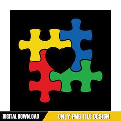 Colorful Autism Middle Heart Puzzle PNG