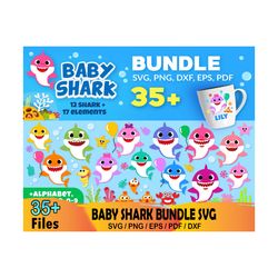 35 baby shark bundle svg, baby shark themed, baby shark party