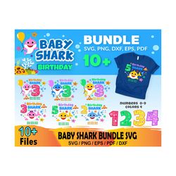 10 baby shark birthday bundle svg, birthday svg, baby shark themed
