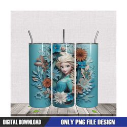3D Floral Frozen Princess Elsa Tumbler Wrap PNG