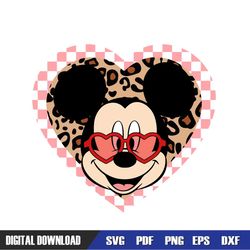 Cool Mickey Mouse Valentines Leopard Plaid Heart SVG