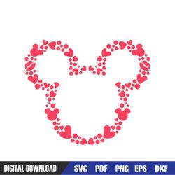 Mickey Mouse Heart Doodle Head Valentine Day SVG