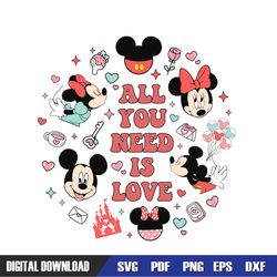 All You Need Is Love Mickey Couple Doodle SVG