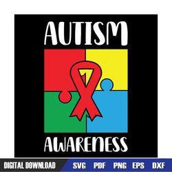 Autism Awareness Day Puzzle Red Ribbon SVG