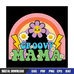 Groovy Mama Floral Smiley Face Rainbow SVG