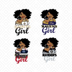Football Teams Girl Logo SVG, NFL Teams Logo SVG, Saints Girl, Ravens Girl, Rams Girl, Las Vegas Raiders Girl