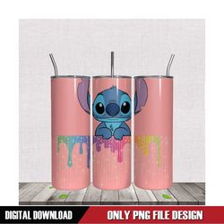 Stitch Color Dripping Design 20oz Tumbler Wrap PNG