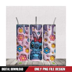 Baby Stitch Flower 3D Puff 20oz Tumbler Wrap PNG