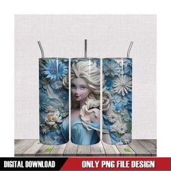 3D Floral Queen Elsa 20oz Skinny Tumbler Wrap PNG