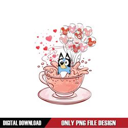 Bluey Balloon Valentine Coffee Cup PNG