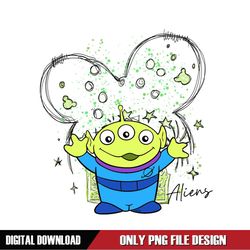 Mickey Head and Little Green Aliens PNG