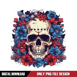 Skull With Flowers 4th Of July Patriotic Day SVG