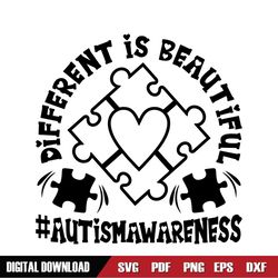 Different Is Beautiful Autism Awareness Black Puzzle SVG