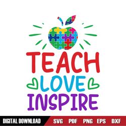 Teach Love Inspire Autism Apple Puzzle SVG