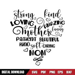 Strong Kind Love Amazing Mother Day Doodle SVG