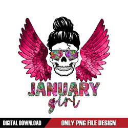 January Girl Messy Bun Skull Head PNG