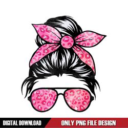 Pink Leopard Print Messy Bun Mama PNG