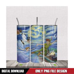 Cloudy Peter Pan And Friends Flying Tumbler Sublimation PNG