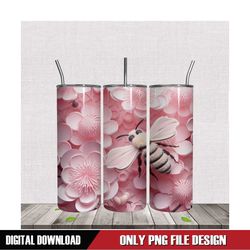 Pink Blossom And Tiny Bee Tumbler PNG