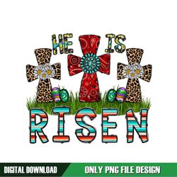 He Is Risen Leopard Print Christian Faith Cross Eggs PNG